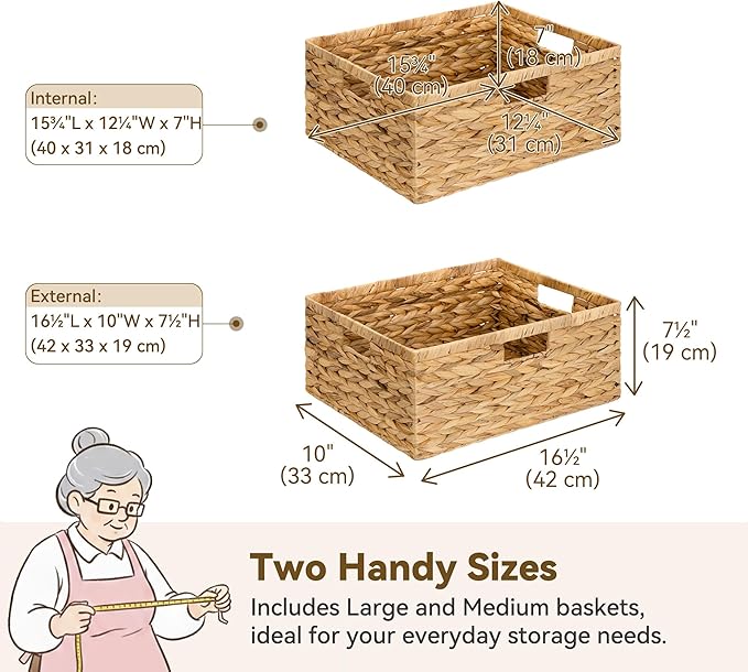 GRANNY SAYS Wicker Baskets with Handles, Large Wicker Storage Baskets for Shelves, Water Hyacinth Woven Basket, Decorative Basket for Pantry, 1-Pack