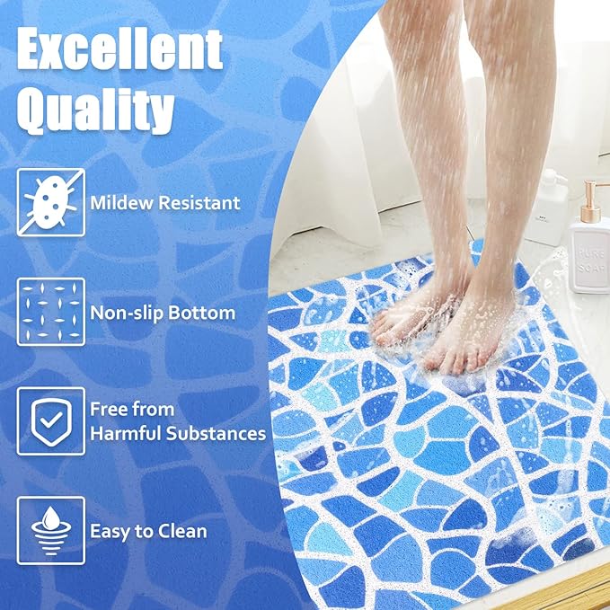 Shower Mat Bathtub Mat Non-Slip - 36x36 Inch, Soft Comfort Bath Mat with Drainage Holes, PVC Loofah Massage Bathmat for Shower, Tub, Bathroom, Wet Areas, Quick Drying