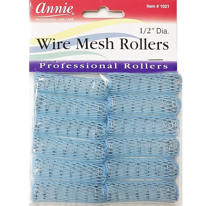 Annie Wire Mesh Rollers – X-Small 1/2 Inch Hair Curlers for Tight Curls & Ringlets, Heatless Styling Tools for Short to Long Hair – 12 Count (Blue)