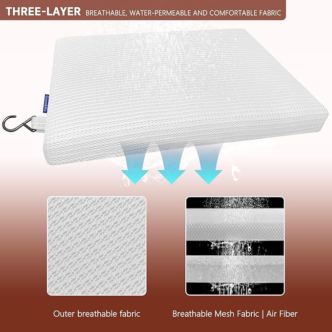 Gooo&Ma Non-Slip Waterproof Shower Seat Cushion Bathtub Pillow Shower Chair Bench Bathtub Cushion - with 3D Mesh & Hook - Bath Pillow，for Elderly，Pregnancy - Washable and Quick Drying(White)