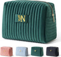 COSHAYSOO Travel Makeup Bag Quilted Make Up Pouch Initial Cosmetic Case with Butterfly Decorations for Women Birthday Easter Mothers Christmas Valentines Graduation Appreciation Gifts Green Letter N
