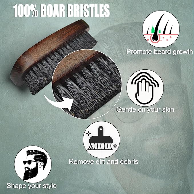 100% Boar Bristle Beard Brush for Men | Premium Vintage Wooden Handle | Soft Bristles | Grooming Tool for Short, Thin, Thick, Coarse & Full Beards