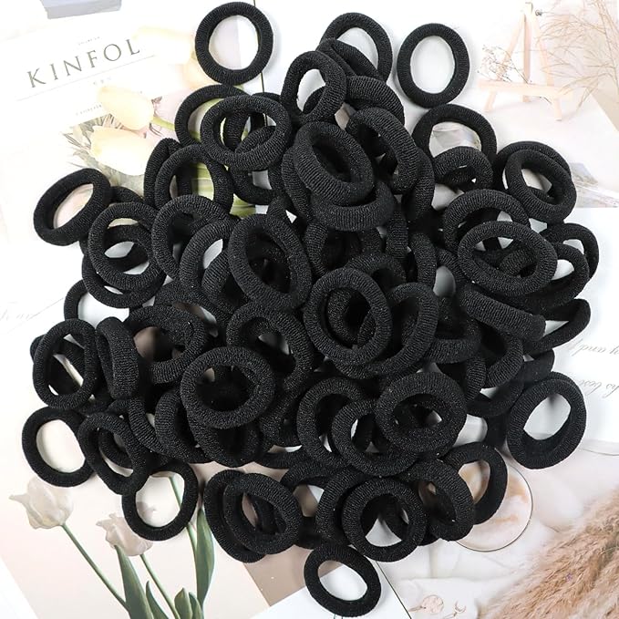 WillingTee 120 Pcs Baby Hair Ties, Cotton Toddler Hair Ties for Girls and Kids, Multicolor Small Seamless Hair Bands Elastic Ponytail Holders,Black
