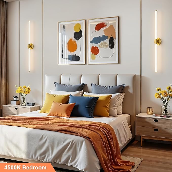 Glod Wall Sconces Set of 2 Hardwired, Dimmable 5CCT LED Bathroom Light Fixtures Over Mirror, 360° Full Lighting 39" Long Vanity Light Bar Modern Wall Sconce for Bathroom Bedroom Living Room