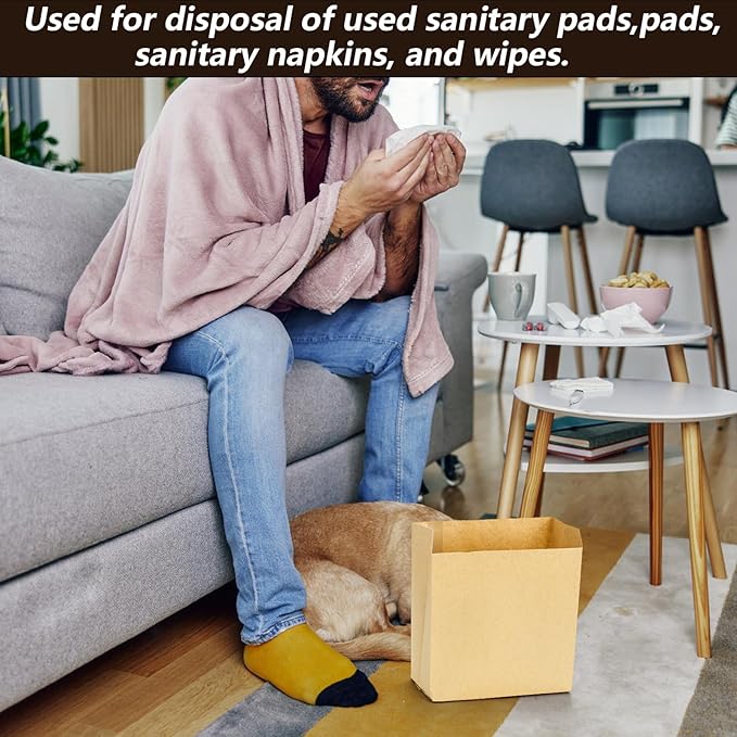 Yesland 300 PCS Feminine Hygiene Liner Bags, 7.5 ×10in Waxed Sanitary Napkin Disposal Bag, Waste Receptacle Paper Liners, Commercial Kraft Paper Bags for Sanitary Napkins, Cotton Slivers, Desserts