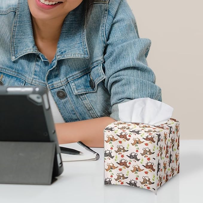 Racing Horse Flower Portable Tissue Box Holder, Lightweight PU Leather Square Tissue Cover with Metal Button, Easy Refill Waterproof Napkin Dispenser for Travel, Car, Office, and Bedroom