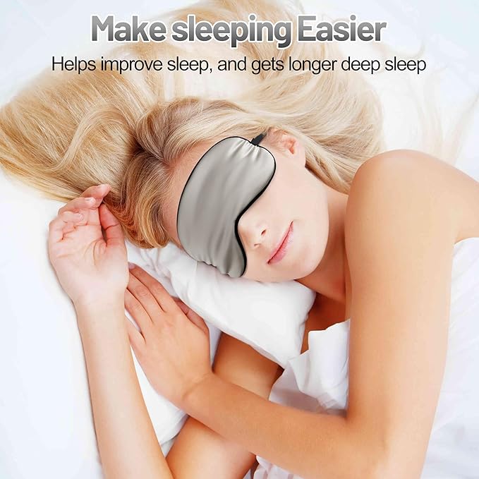 Sleep Mask, Silk Eye Mask for Sleeping with Adjustable Strap, Blindfold Eyeshade for Men & Women, Comfortable & Soft Eye Cover Eyeshade for Night Sleep (Gray)