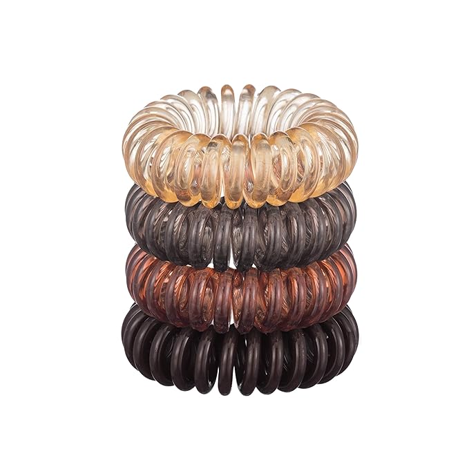 Kitsch Spiral Hair Ties for Women – Coiled Plastic Hair Ties No Damage, Ponytail Holders for Thick and Thin Hair – Creaseless and Dent-Free, Phone Cord Style | Ideal Gifts for Women - Brunette, 4 Pcs