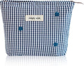 Wudygirl Checkered Makeup Bag Travel Cosmetic Bag for Women Small Makeup Pouch Zipper Cosmetic Pouch Handbag Aesthetic (Navy Checkered)