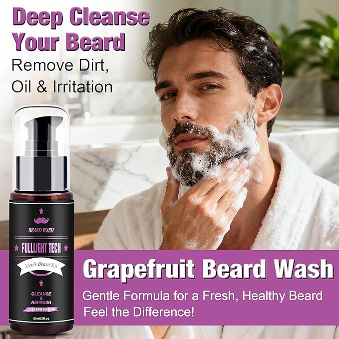 Boyfriend Birthday Gifts,Beard Care Kit Includes 3 Scented Beard Oil,Grapefruit Beard Shampoo & Balm, Brush, Comb,Scissors,Cool Men Stuff Christmas Stocking Stuffers Gifts for Men Him Dad Husband