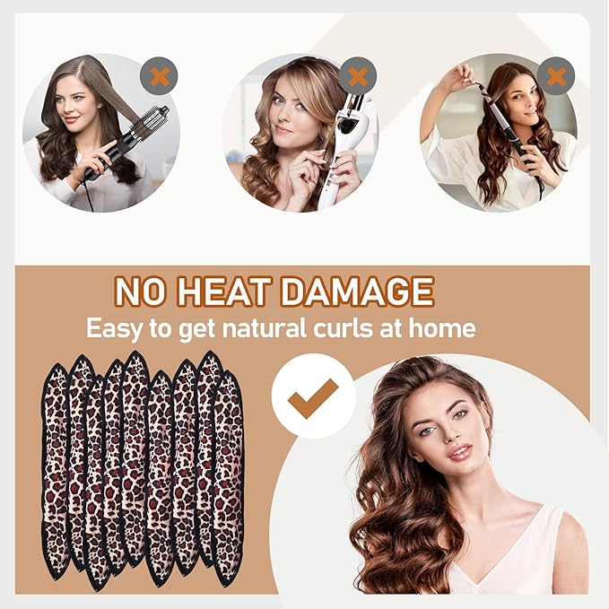 Satin Sponge-Rollers for Hair - AHSNYLC 9PCS Sponge Curlers,Soft Curlers to Sleep in,Hair Rollers,Hair Curlers No Heat,Soft Sleep Hair Rollers,Stain Heatless (Leopard Color)