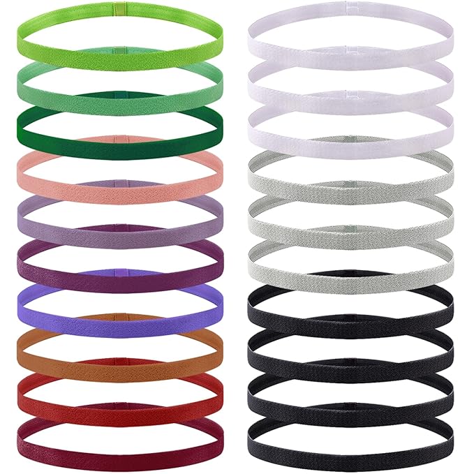 Duufin 20 Pieces Elastic Sport Headbands for Women Men Girls Non Slip Workout Headband Colorful Thin Elastic Headbands, 13 Colors