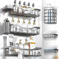 Shower Caddy Adhesive Shower Organizer 8-Pack, Rustproof Stainless Steel Bathroom Shelves, Large Capacity No-Drill Rack Storage Accessories with Soap Dish Toothbrush Holder Hooks