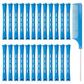 Coolrunner Hair Perm Rods Set, 60PCS Blue Plastic Curler Perming Rods with Steel Pintail Comb, DIY Hair Curler Styling Tools for Hairdressing Hair (0.9cm)