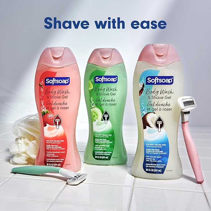 Softsoap Moisturizing Body Wash and Shave Gel, Rich Coconut Scent, 20 fl oz Bottle (Pack of 4)