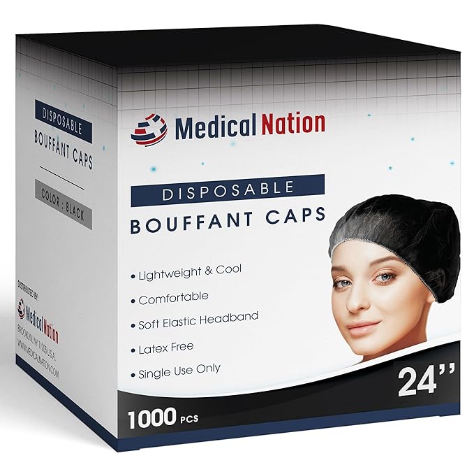 24" Hair Net Disposable Bouffant Caps |CASE OF 1000, BLACK| Hairnets, Non-Woven, Non-Pleated Hair Cover |for Medical, Lab, Nurse, Tattoo, Food Service, Hospital, Cooking- Size 24" Black