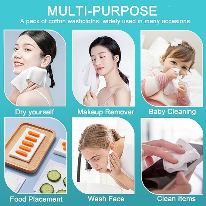 Disposable Face Towel,Cotton Facial Dry Wipe for Sensitive Skin, Facial Tissues for Skin Care, Facial Cleansing, Makeup Wipes, Makeup Remover Towels, Upgraded and Thickened