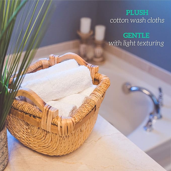 GREEN LIFESTYLE Bulk Washcloths 12x12 40 Pack - Face Towel, Wash Clothes for Body and Face - 100% Pure Cotton Wash Cloths for Your Body (White)