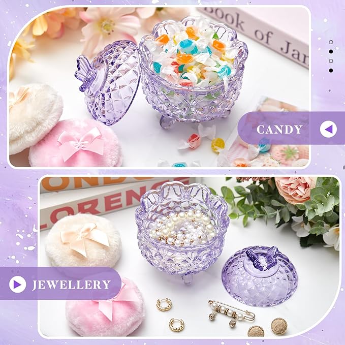 Tioncy 3 Pcs Large Body Powder Puff and Container Valentine's Day gift Powder Container with Puff Crystal Case Soft Washable Reusable Velour Face Body Glitter Wet Dry Makeup(Butterfly,Purple)