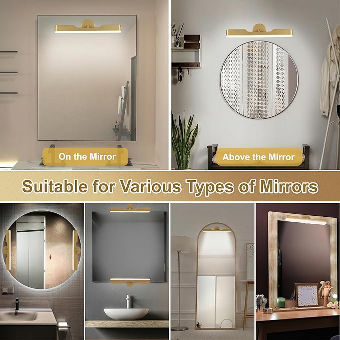 Wireless Vanity Lights for Mirror, Rechargeable Battery Operated Stick on Lamp, Adjustable Makeup Light, Cordless Magnetic LED Bar Renter Friendly Lighting Decor Gift, Gold