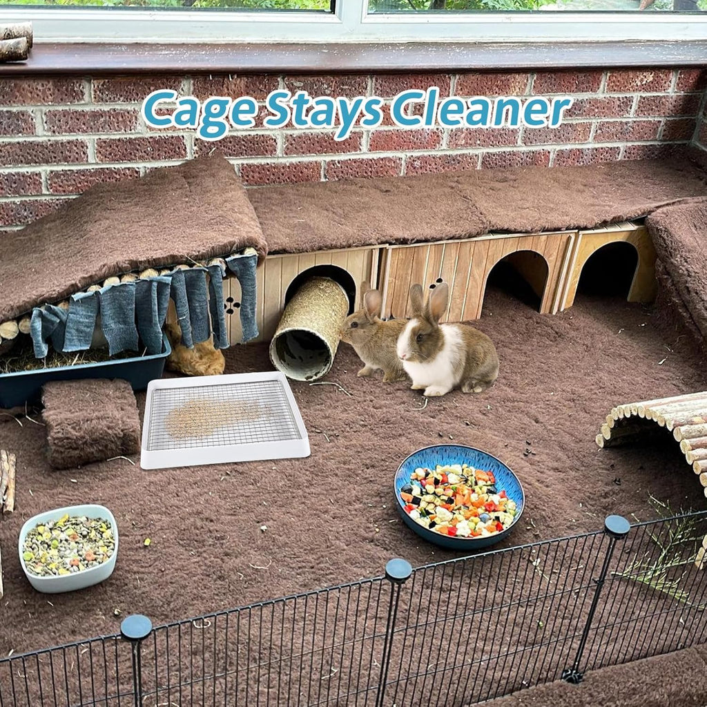 FHTONGE Bunny Litter Pan for Cage Corner with Steel Grid Holes, Rectangula Rabbit Litter Box Pet Toilet for Rat Chinchilla Hedgehog Hamster Ferret Guinea Pig, Small Animals Potty Trainer Tray