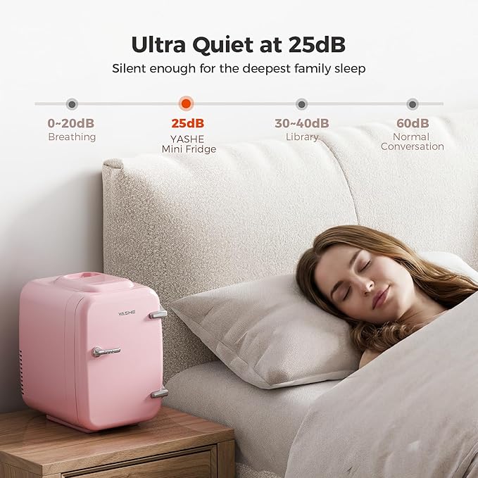 Mini Fridge, 4 Liter/6 Can Mini Makeup Fridge, 110V AC/ 12V DC Portable Thermoelectric Cooler&Warmer for Skincare, Drink, Cosmetic, Medicine, Small fridge for Bedroom, Office, Dorm, Car, Pink
