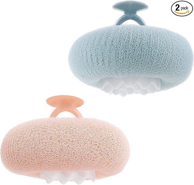 2 PCS Soft Sunflower Suction Cup Bath Ball Bath Body Brush Exfoliating Mesh Sponge Cleaning Scrubber Sponge with Finger Rings Shower Loofah Sponges for Women Men Scrub The Body Accessories