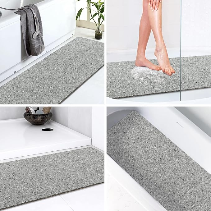 LuxStep Shower Mat Bathtub Mat,24x32 inch, Non-Slip Bath Mat with Drain, Quick Drying PVC Loofah Bathmat for Tub,Shower,Bathroom (Phthalate Free,Grey)