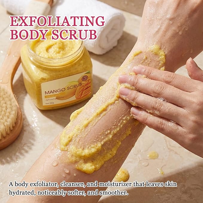 Mango Body Exfoliator, Deep Cleaning Exfoliating Body Scrub, Moisturizing Nourishing Salt Rose Body Scrub, 350 g