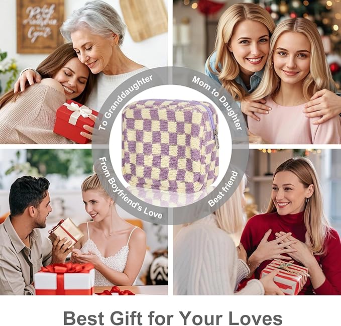 Sanitary Napkin Storage Bag, Menstrual Pad Zipper Bag Checkered Portable Period Bag Panty Liners, Tampon Storage Pouch for Women Ladies Daily Use Storage Purse Travel
