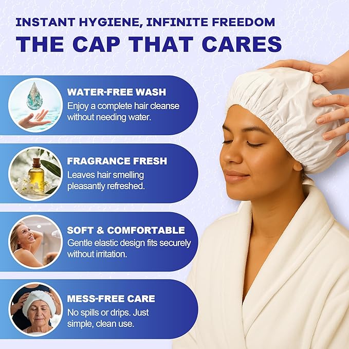 MedVance No Rinse Shampoo Cap | Rinse Free Shower Cap that Shampoos & Conditions | PH Balanced & Hypoallergenic Waterless Hair Wash | 4 Pack