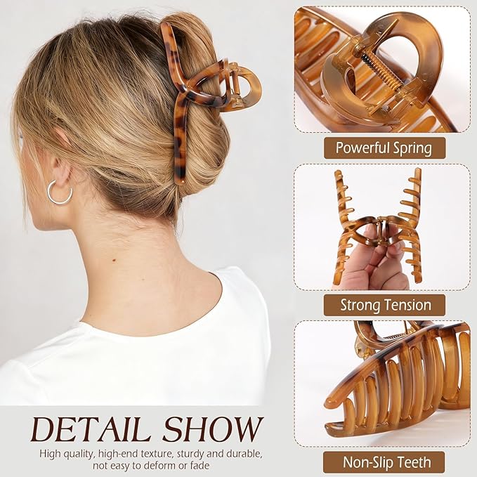 4PCS 5.43 Inch Tortoise Shell Claw Clip for Women, Extra Large Claw Clips for Thick Long Curly Hair, Strong Hold Hair Clip, Non-slip Elegant Butterfly Durable Hair Accessories
