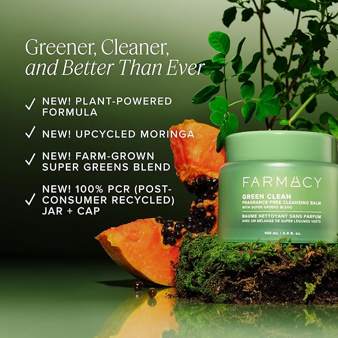 Farmacy Sensitive Skin Makeup Remover Cleansing Balm - Green Clean Waterproof Makeup Remover Balm + Oil Cleanser for Face - Melts Make Up + SPF - Hydrates + Softens Skin - Fragrance Free (200ml)
