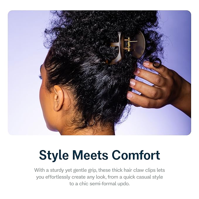 Gimme Beauty Thick Hair Claw Clips - Durable, No-Slip Design for Curly & Textured Hair - Made from Strong & Break-Resistant Recycled Plastic - Black & Tortoise