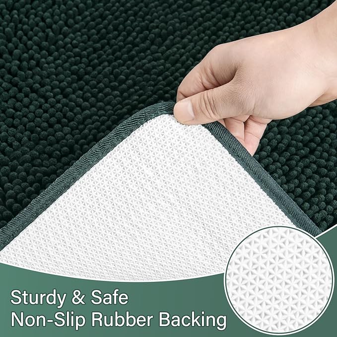 AROGAN Bathroom Rug Sets 2 Piece, 20"x20" U-Shaped Toilet Mat and 21"×34" Bath Mats Floor Set, Washable Bath Rug Set, Absorbent Soft Non Slip Bathroom Rug, Hunter Green