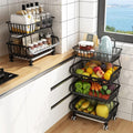 Metal Wire Baskets with Wheels, Stackable Storage Bins Kitchen Organizer Shelf 3-4-5-6 Tier Fruit Vegetable Cart Dishes Seasonal Rack Shelves for Garage, Pantry, Bathroom