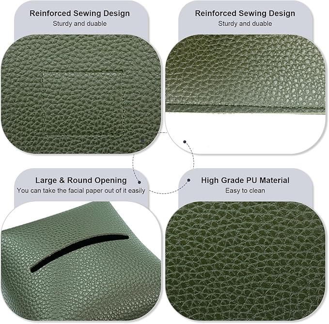 Tissue Box Cover 5X5X5'' PU Leather Tissue Holder Square Tissue Cube Box Organizer for Bathroom Vanity Countertop, Car, Night Stands, Office, Home, Kitchen (1Pack, Dark Green)