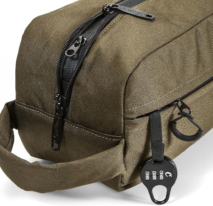 Cookies Smell Proof Head Stash Bag – Unisex Toiletry Bag for Men & Women with Lock, Double Zipper Closure, Durable Poly Canvas Build – Travel Case for Personal Hygiene Products & Grooming Kits – Olive