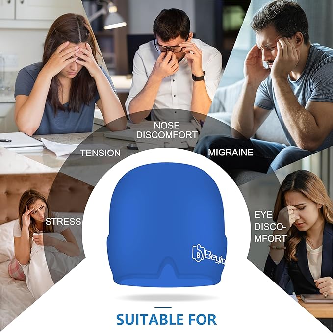 Migraine Relief Cap, All Around Gel Covered Reusable Headache Relief Cap, Black Migraine Cap for Headache Relief, Puffy Eyes (Dark Blue)