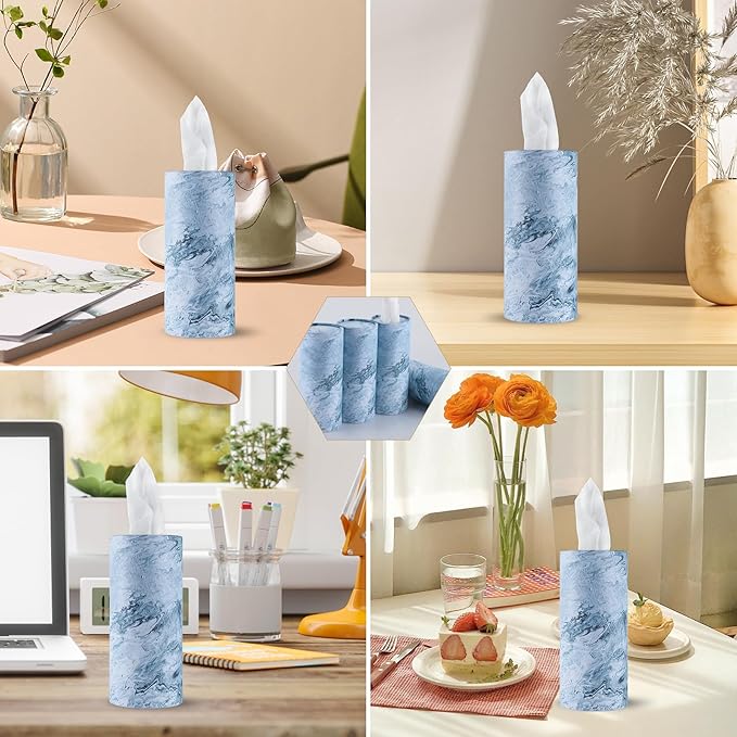 SINGARO Car Tissue Holder, 4 Pack Car Cup Holder Facial Tissues with Travel Tissue Bag, Quick and Convenient Flower Combination Car Tissue Box(4 Canisters/200 Tissues) Blue