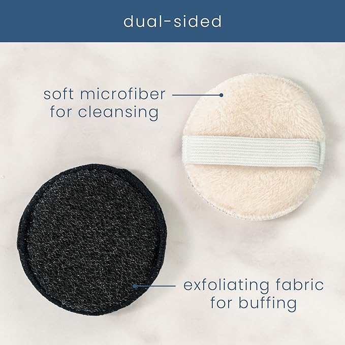 S&T INC. Face Scrubber, Dual-Sided Face Exfoliator with Elastic Strap, Facial Cleansing Pads and Makeup Remover, 3.3 Inch Diameter, 6 Pack, Black and Taupe