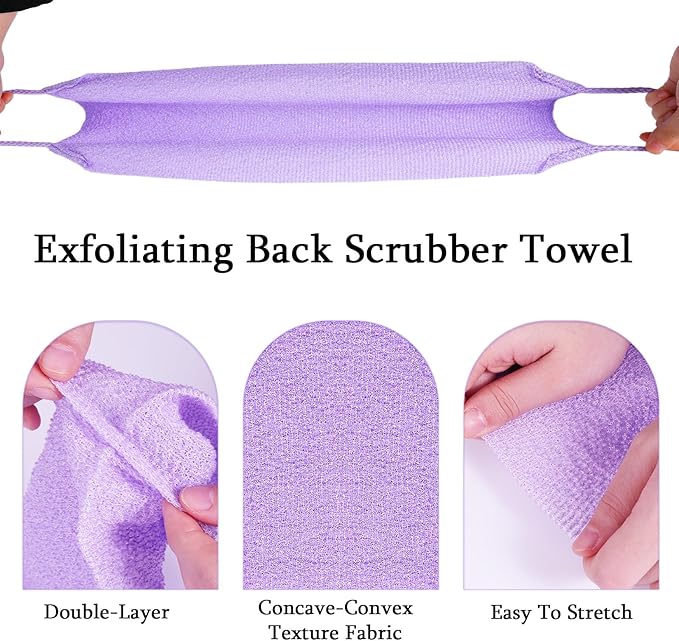 Giantree 8 Pack Exfoliating Back Scrubber with Handles, Back Scrubber Body Bath Pull Strap Scrubber, Nylon Stretchable Exfoliating Washcloth for Face Back Cleans Skin Massages Women Men