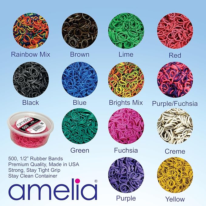 Amelia Beauty 500 Count Small Rubber Bands for Hair – ½" Brown - Made in USA - Recloseable Container - Mini Hair Elastics for Braids, Ponytails, Cornrows & Twists – Strong Hold Ponytail Holders