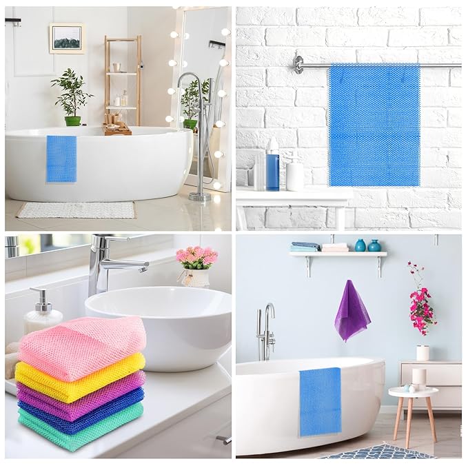 5 Pieces Exfoliating Washcloth Shower Towel African Net Sponge Japanese Wash Cloth Face Exfoliating Sponge Loofah Exfoliating Body Scrubber for Body Exfoliation