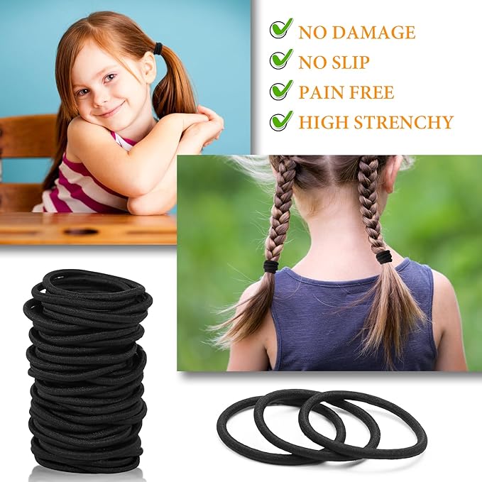 180Pcs Black Hair Ties No Damage Value Size Ouchless Elastics Hair Bands Ponytail Holders Rubber Bands Bull Pack For Women Girls or Men