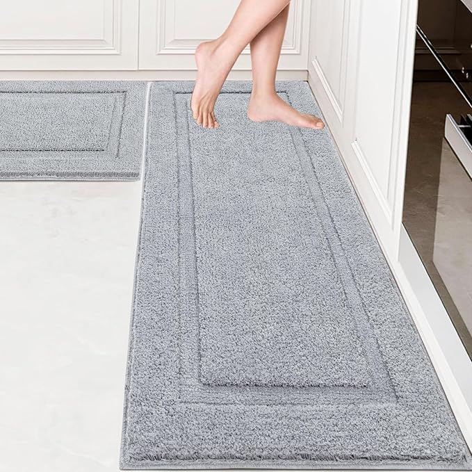 SHACOS Super Soft Bathroom Rugs Set of 2 Pieces with Bath Runner 20x32 + 20x47 inch Bath Mats Non Slip Plush Bath Rug Runner Absorbent Bathroom Carpet Machine Wash Dry, Light Grey