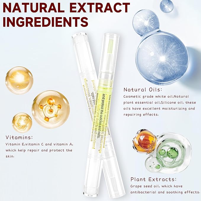 Cuticle Oil Pens - 8 PCS Revitalizing Oil Pen with Soft Brush for Nail Care, Cuticle Softener to Prevent Dry and Cracked Nails with Nail File, Mixed Scents