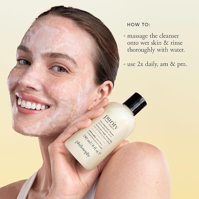 philosophy purity made simple one-step facial cleanser- with meadowfoam seed oil gently cleanses & melts away dirt, oil & stubborn makeup paraben-free face wash