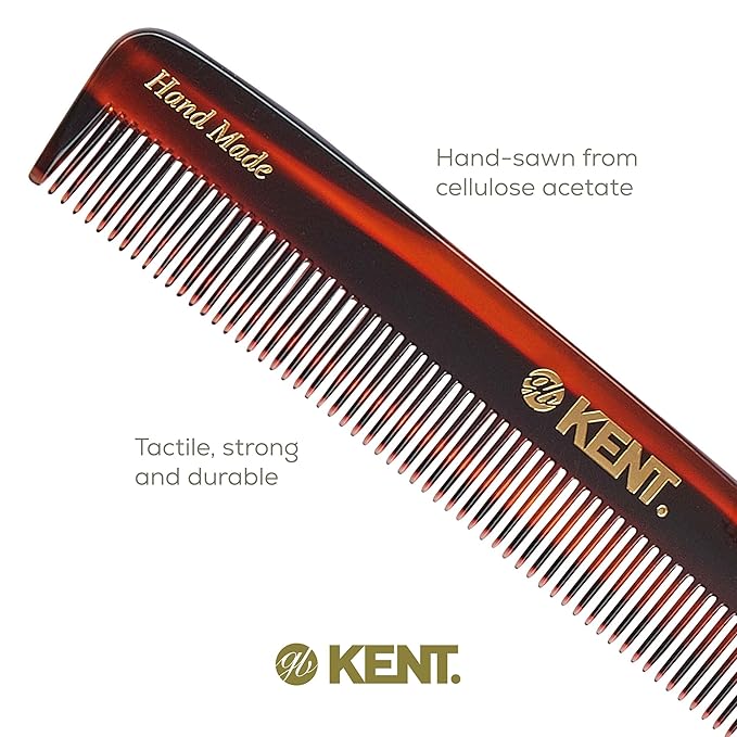 Kent F3T Tortoise Fine Tooth Comb - Hair Parting and Straightening Comb for Men's & Women's Dandruff Remover, Saw Cut and Hand Polished Made in England