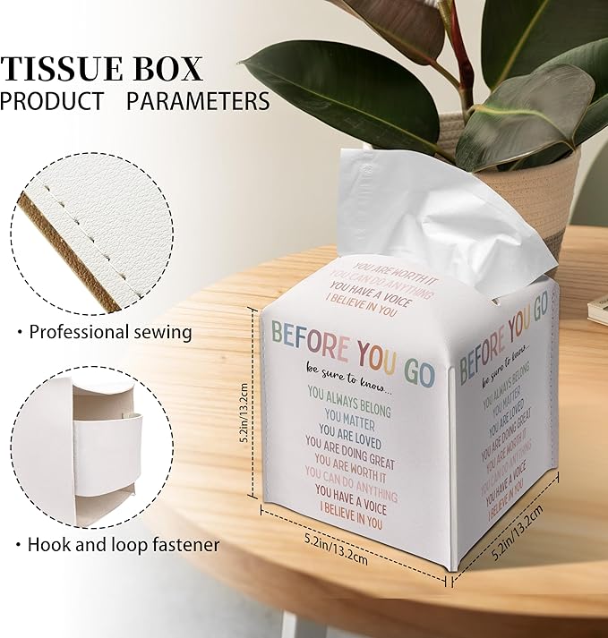 Grace Yonks Cute Motivational Tissue Box Cover Square, Cube Case for Facial Tissues, 5.2" PU Leather(076)
